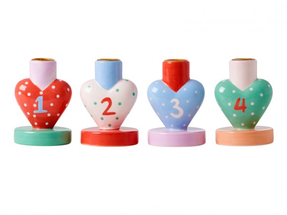 RICE Heart Shaped Ceramic Advent Candle Holders