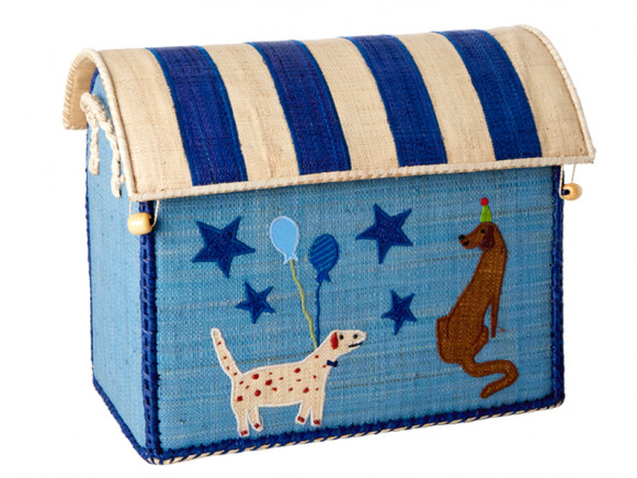 RICE Toy Basket BLUE PARTY ANIMAL S