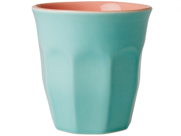 RICE ceramic two toned cup in aqua and coral