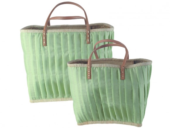 RICE shopping bag with leather handles green checked