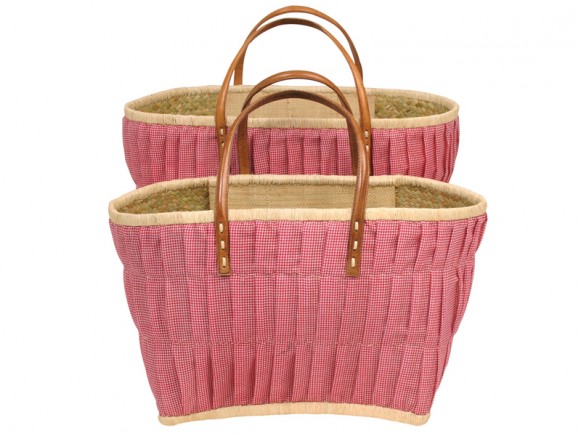 RICE shopping bag with leather handles red checked