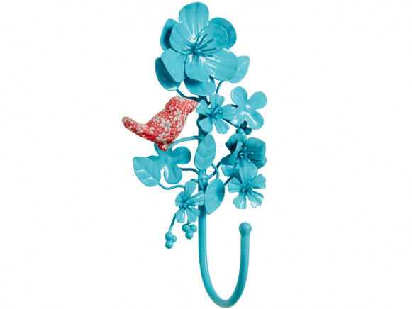 RICE metal hook with flowers and bird in mint