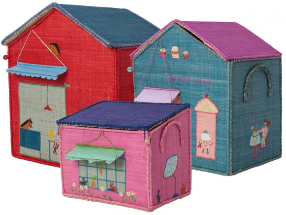 Colourful house shaped toy baskets for girls by RICE
