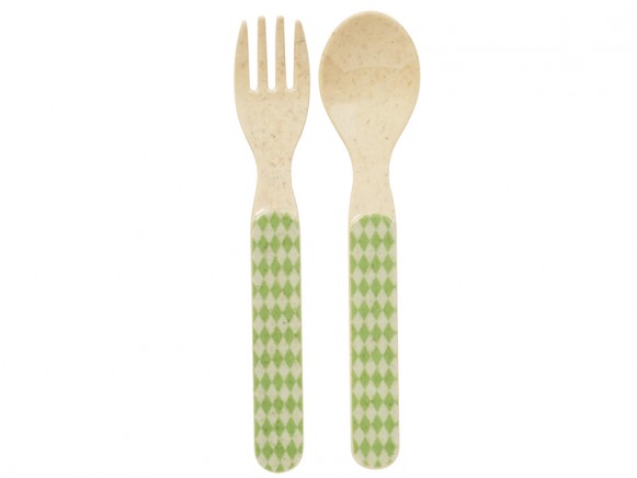 RICE kids spoon and fork with boys argyle print