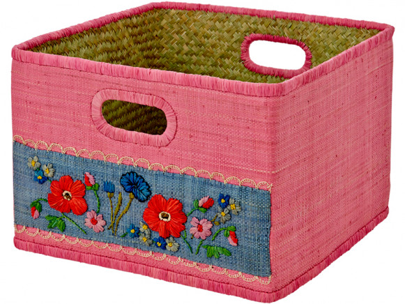 RICE basket with flowers in pink