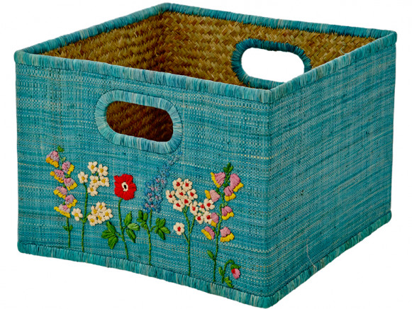 RICE basket with flowers in turquoise