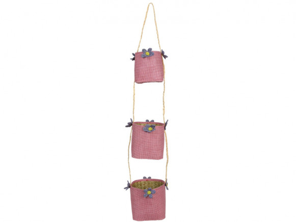 Hanging storage baskets in red check fabric by RICE
