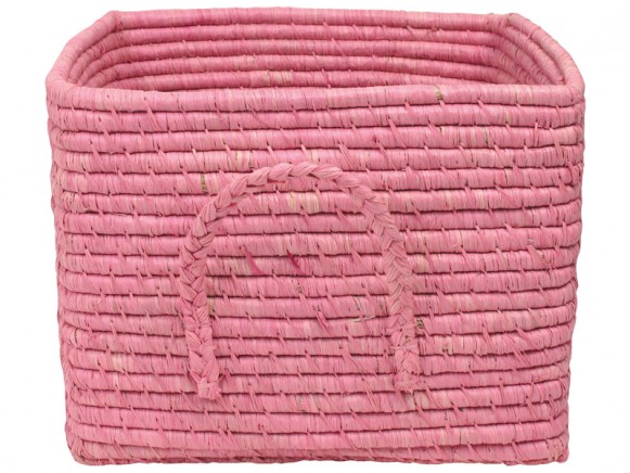 Square raffia basket in pink by RICE