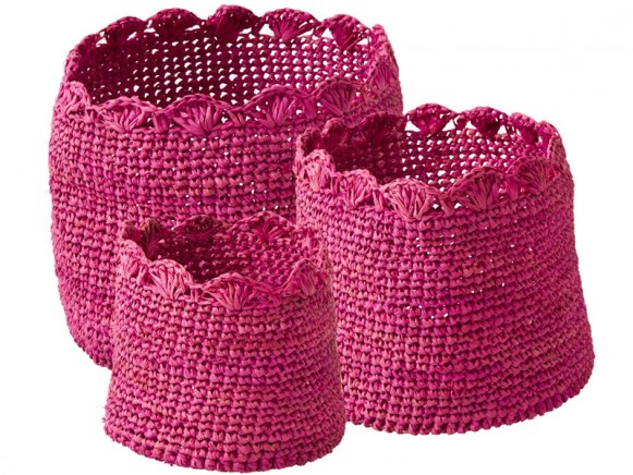 Small crochet storage baskets in pink by RICE Denmark