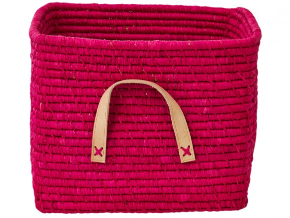 RICE basket in fuchsia with leather handles