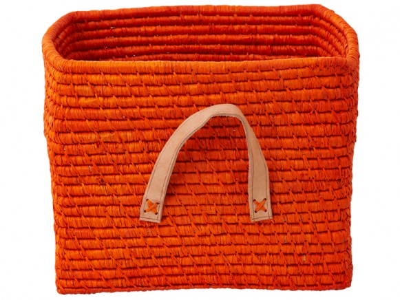 RICE basket in orange with leather handles