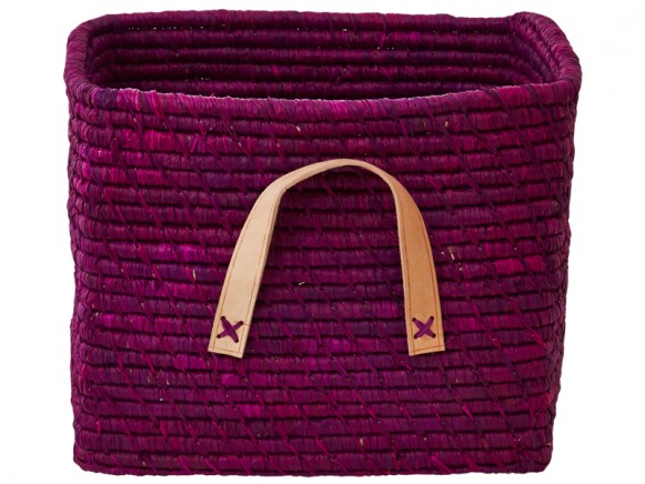 RICE basket in purple with leather handles