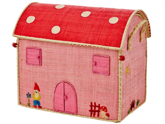 RICE Spielzeugkiste mit Zwergen in rosa (kleine Kiste)