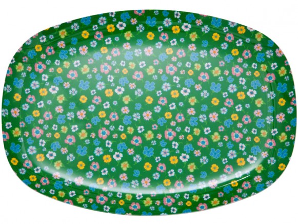 Melamine plate with green flower print by RICE Denmark