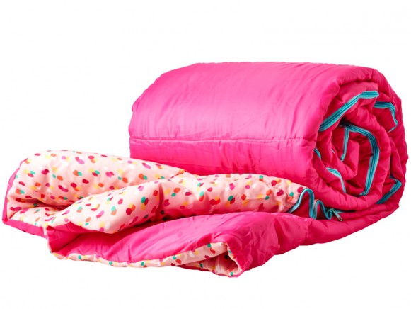RICE Sleeping Bag in Pastel Neon Coral with Dapper Dot Lining