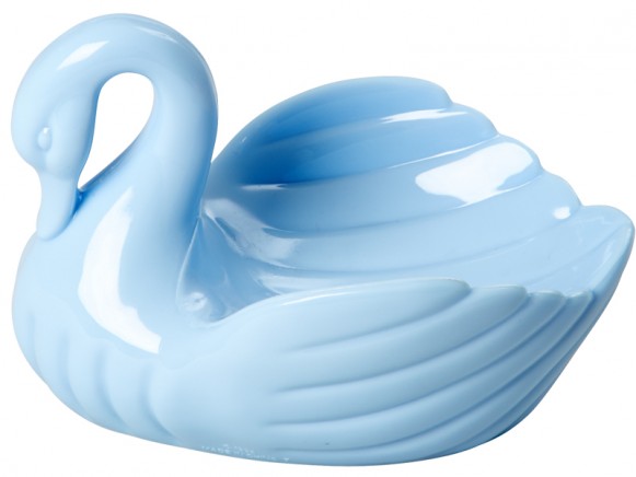 RICE swan soapdish blue