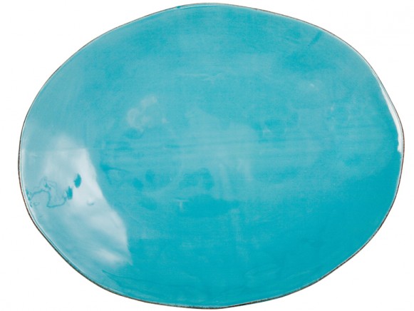 Large oval shaped serving platter in turquoise by RICE Denmark
