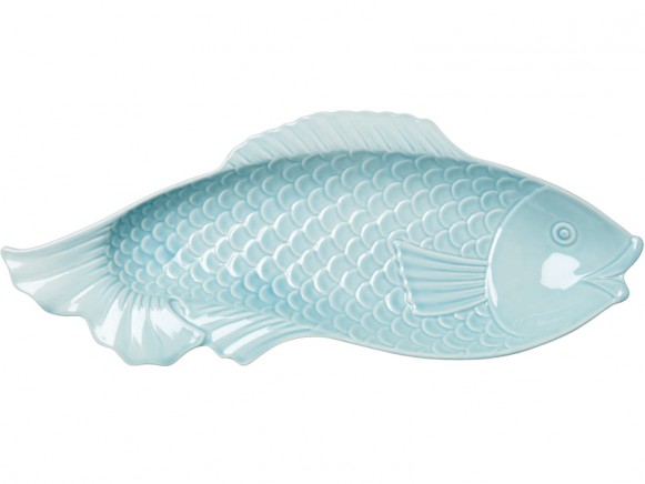 RICE ceramic serving dish fish mint