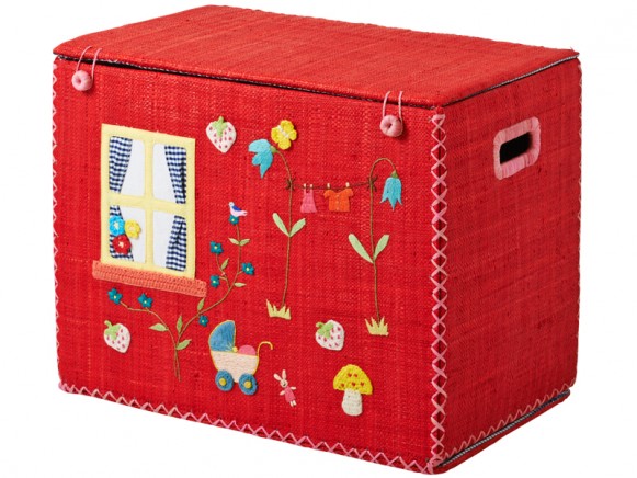 Small foldable RICE toy basket red house design
