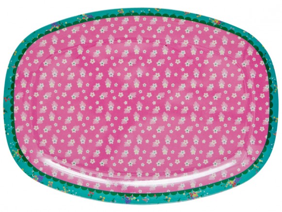 RICE melamine plate with pink flower print