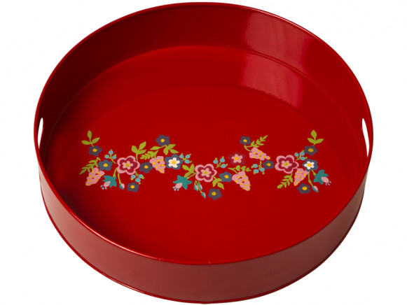 Red metal tray by RICE Denmark