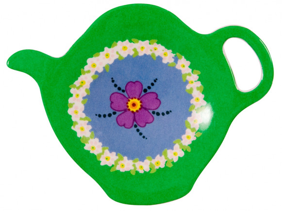 Melamine tea bag plate with green circle flower print by RICE