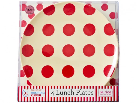 RICE side plates cream with red Dots