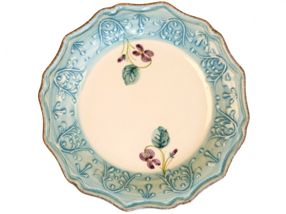 Lunch plate in turquoise with violets by RICE Denmark