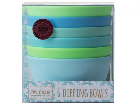RICE 6 Melamine Dipping Bowls BLUE & GREEN