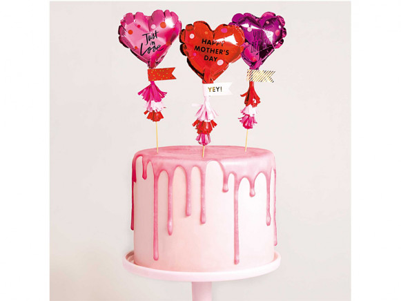 Rico Design 3 CAKE TOPPER Heart Balloons