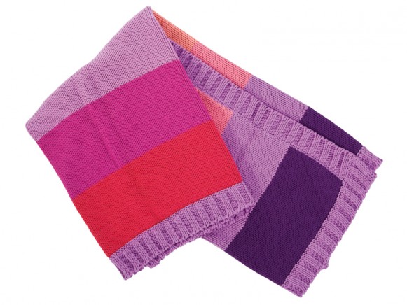 Knitted blanket with purple and coral stripes by Sebra