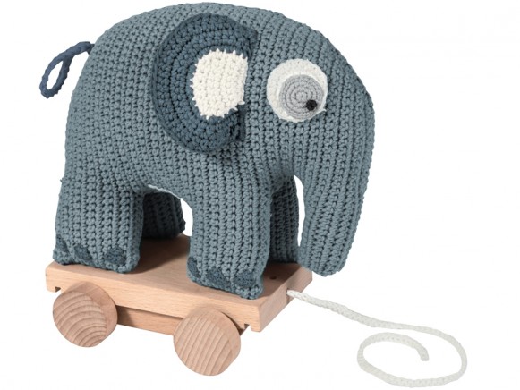 Sebra crochet pull-along toy elephant cloud blue