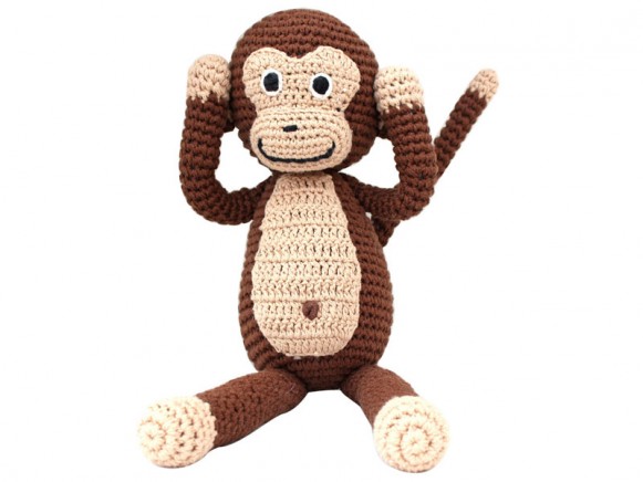 Sindibaba: Crochet Cuddly Toy Rattle - Monkey brown