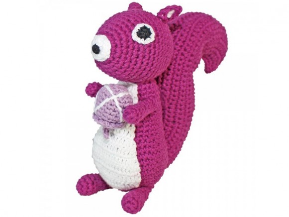 Sindibaba crochet squirrel soft toy rattle purple