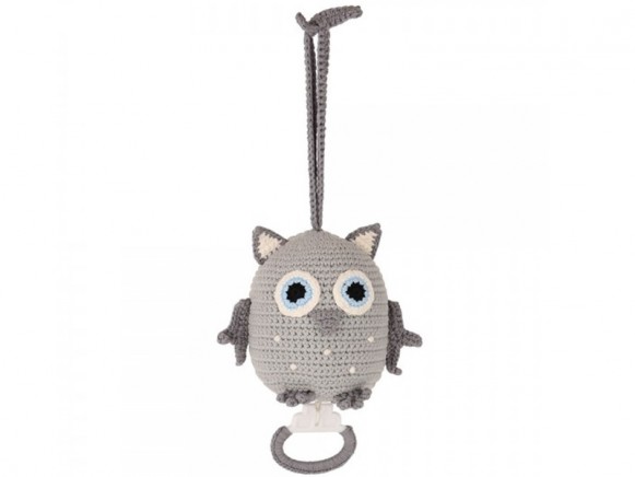 Sindibaba Musical Soft-Toy OWL LUNO grey