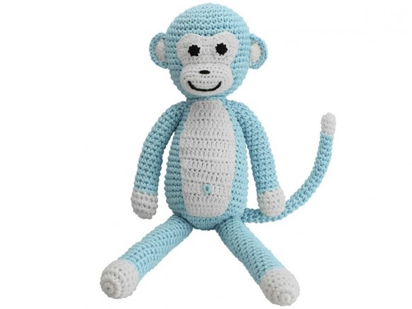 Sindibaba Crochet Cuddly Toy Rattle MONKEY BLUE