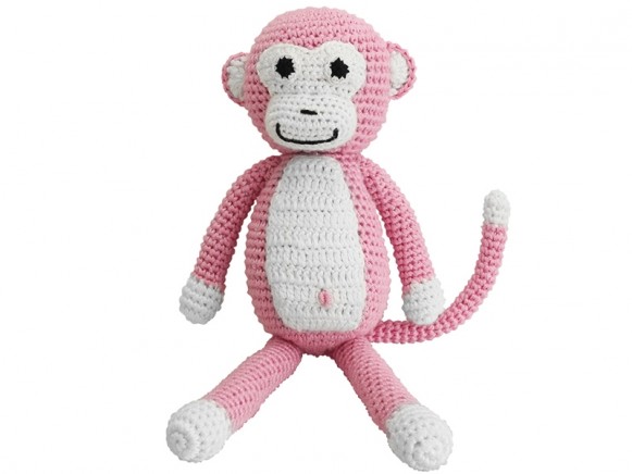 Sindibaba Crochet Cuddly Toy Rattle MONKEY PINK