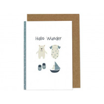 Ava & Yves Greeting Card BEAR "Hallo Wunder" blue