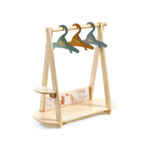 Djeco Dolls Clothes Stand & 3 Coat Hangers POMEA Wood Large