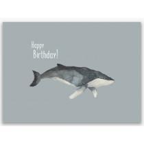 elliet Postcard WHALE Happy Birthday grey