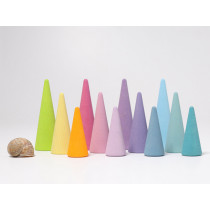 GRIMM'S 12 Wooden Trees RAINBOW FOREST Pastel