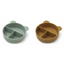 LIEWOOD 2 Silicone Divider Bowls CONNIE peppermint & golden caramel mix