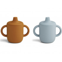 LIEWOOD 2 Silicone Sippy Cups NEIL mustard & sea blue mix