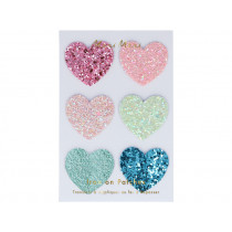 Meri Meri 6 Iron On Patches Glitter Rainbow HEARTS