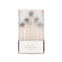 Meri Meri 6 STAR Candles silver