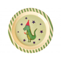 RICE Melamine Kids Plate PARTY ANIMALS green