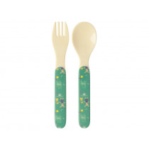 RICE Melamine Kids Spoon and Fork BUNNY green