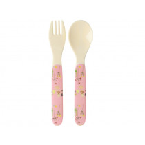 RICE Melamine Kids Spoon and Fork BUNNY pink