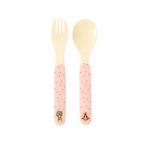 RICE Kids Spoon and Fork FARM ANIMALS rosa