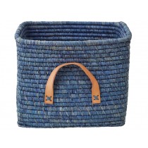 RICE basket in blue with leather handles